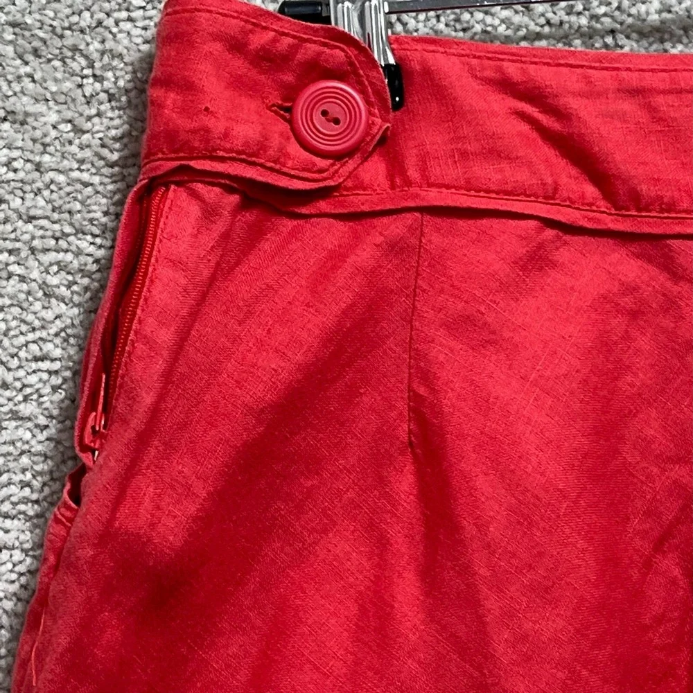 H&M Skirt Women's 4 Red Linen Button Side‎ Zipper Pleated A-Line Mini Pocket